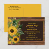 Rustic Wood Yellow Sunflower Graduparty Briefkaart (Voorkant / Achterkant)