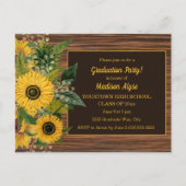 Rustic Wood Yellow Sunflower Graduparty Briefkaart (Voorkant)