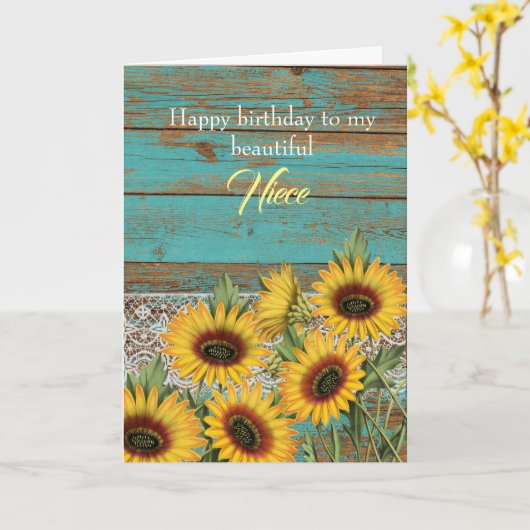Rustic Wood Yellow Sunflower Niece Birthday Card Kaart (Gele Bloem)