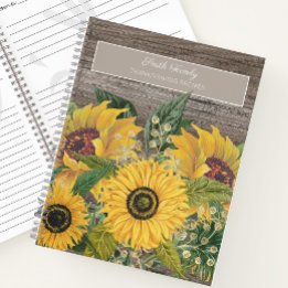 Rustic Wood Yellow Sunflower Recipes Notitieboek