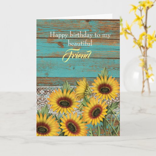 Rustic Wood Yellow Sunflower Vriendag Kaart (Gele Bloem)