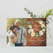 Rustic Wood Yellow White Floral Wreate Save The Date (Staand voorkant)