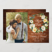 Rustic Wood Yellow White Floral Wreate Save The Date (Voorkant / Achterkant)