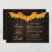 Rustic Wood Zonnebloem Bewaar de datumkaarten Save The Date (Voorkant / Achterkant)