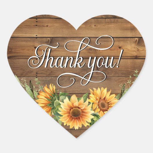 Rustic Wood Zonnebloem Dank u! Sticker (Voorkant)