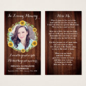 Rustic Wood Zonnebloem Memorial Foto Gebed Kaart (Voorkant /achterkant)