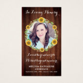 Rustic Wood Zonnebloem Memorial Foto Gebed Kaart (Voorkant)