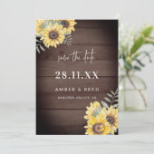 Rustic Wood - Zonnebloemen Save The Date (Staand voorkant)
