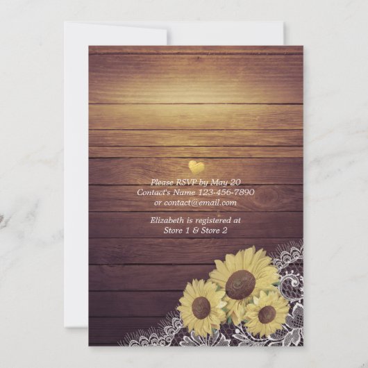 Rustic Wood  Zonnebloemen Vrijgezellenfeest Kaart (Achterkant)