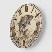 Rustic Woodburned Fish Wall Clock Grote Klok (Hoek)