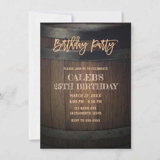 Rustic Wooden Barrel Birthday Party Kaart (Voorkant)