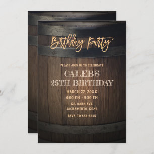 Rustic Wooden Barrel Birthday Party Kaart