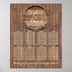Rustic Wooden Barrel Custom Wedding Seding Chart Poster