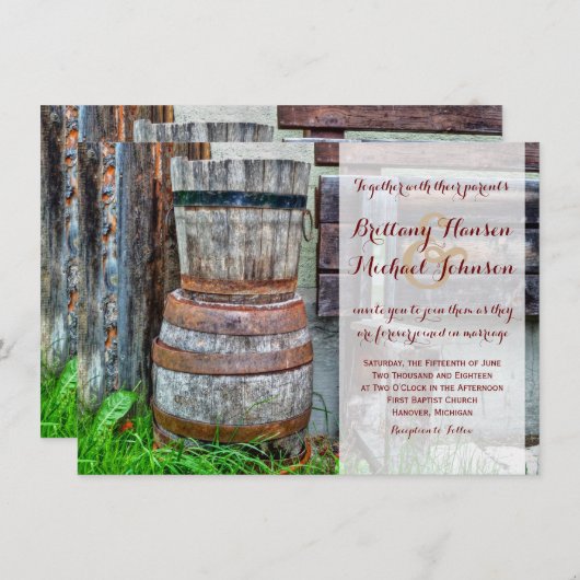 Rustic Wooden Barrel Land Weddenschap Kaart (Voorkant / Achterkant)