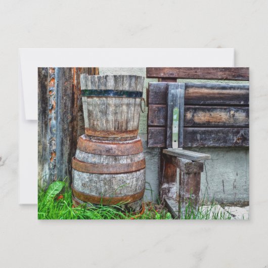 Rustic Wooden Barrel Land Weddenschap Kaart (Achterkant)