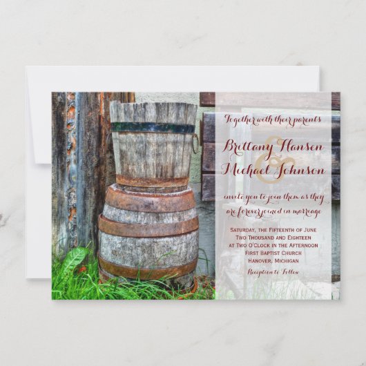 Rustic Wooden Barrel Land Weddenschap Kaart (Voorkant)