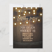 Rustic Wooden Barrel String Lights Birthday Party Kaart (Voorkant)