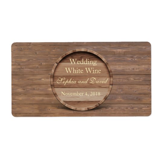 Rustic Wooden Barrel Weddenschap Wine Label (Voorkant)