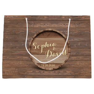 Rustic Wooden Barrel Wedding Custom Favor Bag Groot Cadeauzakje