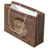 Rustic Wooden Barrel Wedding Custom Favor Bag Groot Cadeauzakje (Voorkant Gekanteld)