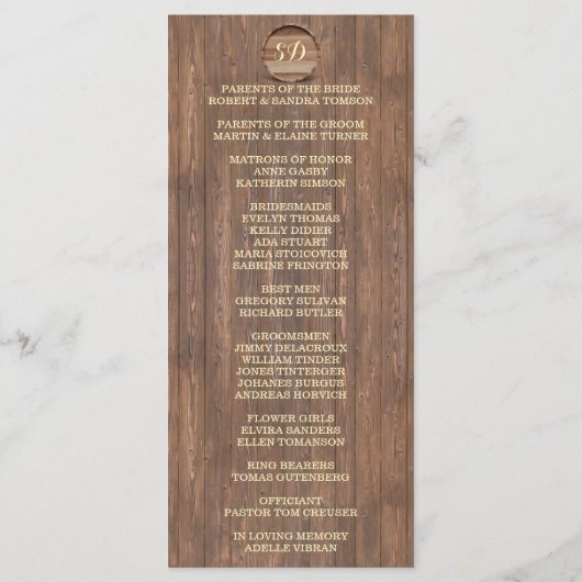Rustic Wooden Barrel Wedding Custom Program Programmakaart (Achterkant)