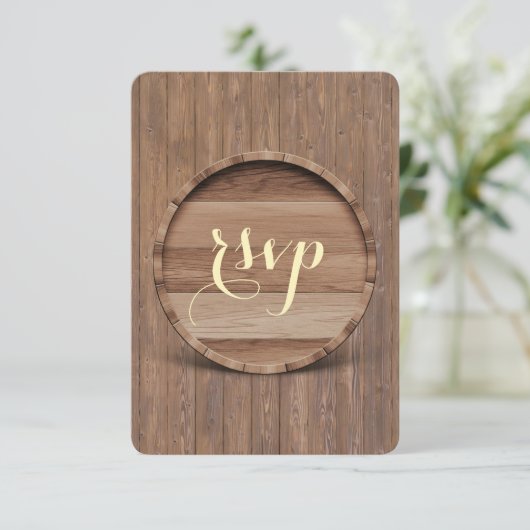 Rustic Wooden Barrel Wedding RSVP (Staand voorkant)