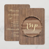 Rustic Wooden Barrel Wedding RSVP Kaartje (Voorkant / Achterkant)