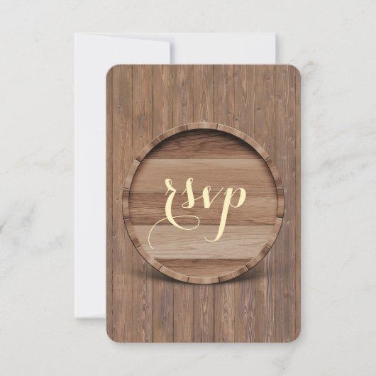 Rustic Wooden Barrel Wedding RSVP Kaartje (Voorkant)