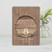 Rustic Wooden Barrel Wedding Table Number Kaart (Staand voorkant)