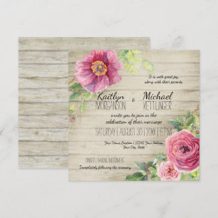 Rustic Wooden Board Floral Roos Peony Country Chic Kaart