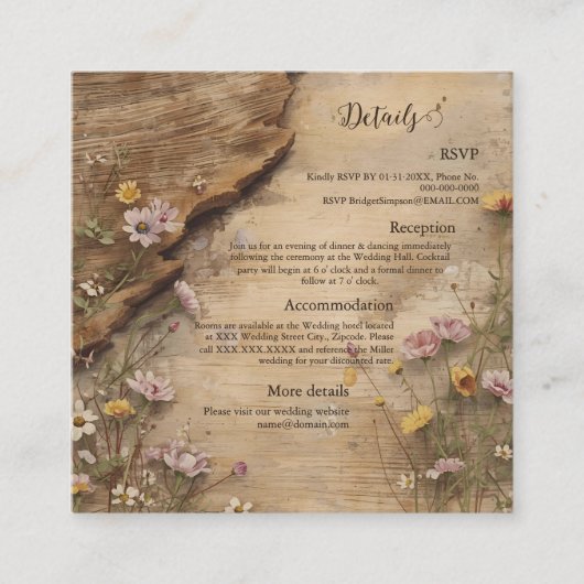 Rustic Wooden Bohemian Floral Wedding Enclosure C Informatiekaartje (Voorkant)