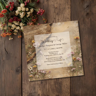 Rustic Wooden Bohemian Floral Wedding  Kaart