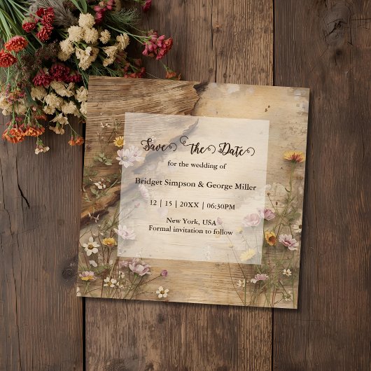 Rustic Wooden Bohemian Floral Wedding  Save The Date