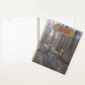 Rustic Wooden Bridge Amidst Tall Trees Planner (Display)