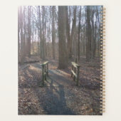 Rustic Wooden Bridge Amidst Tall Trees Planner (Achterkant)