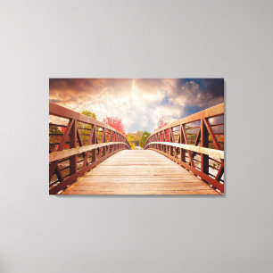 Rustic Wooden Bridge in het land Canvas Afdruk