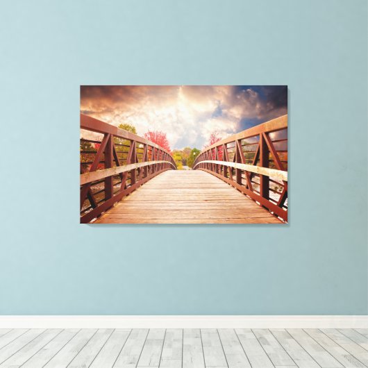 Rustic Wooden Bridge in het land Canvas Afdruk (Insitu (Houten vloer))