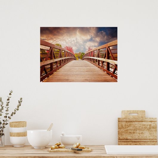 Rustic Wooden Bridge in het land Poster (Keuken)