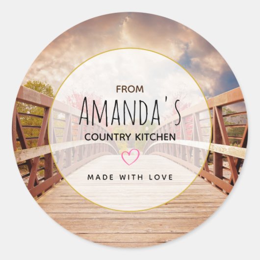 Rustic Wooden Bridge in het land Ronde Sticker (Voorkant)