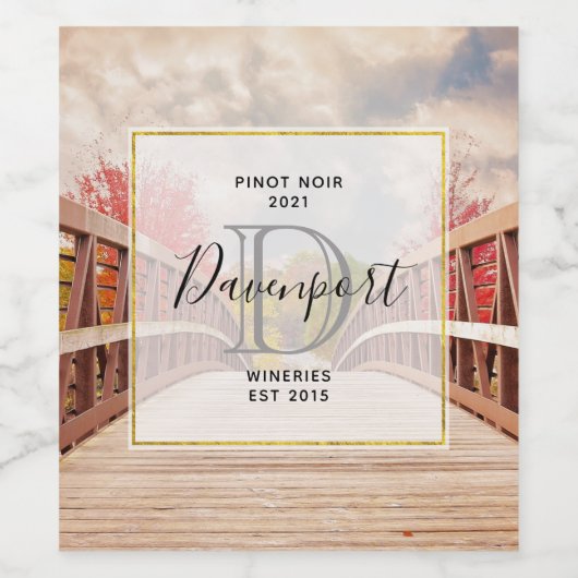 Rustic Wooden Bridge in het land Wijnbereiding Wijn Etiket (Enkel label)