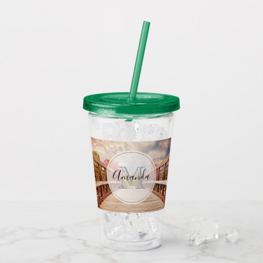 Rustic Wooden Bridge in het Landmonogram Acryl Drinkbeker (Achterkant ijs)