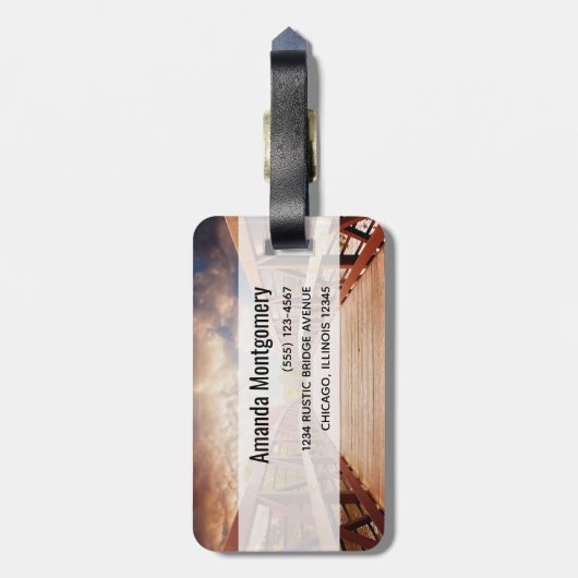 Rustic Wooden Bridge in het Landmonogram Bagagelabel (Achterkant verticaal)