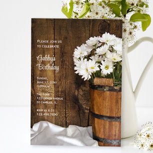 Rustic Wooden Bucket Daisies Barn Birthday Party Kaart
