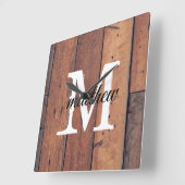 Rustic Wooden Country Farmhouse Brown Monogram Vierkante Klok (Hoek)