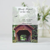 Rustic Wooden Covered Bridge Wedding RSVP-kaarten RSVP Kaartje (Staand voorkant)