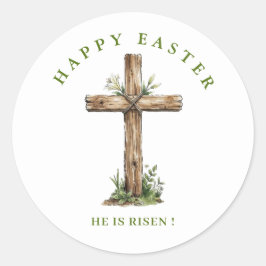 Rustic Wooden cross  He is Risen Label / Seal