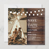 Rustic Wooden Custom Photo Square Save the Date Kaart (Voorkant)