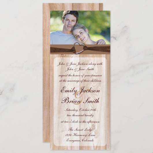 Rustic wooden customizable rack wedding cards kaart (Voorkant / Achterkant)