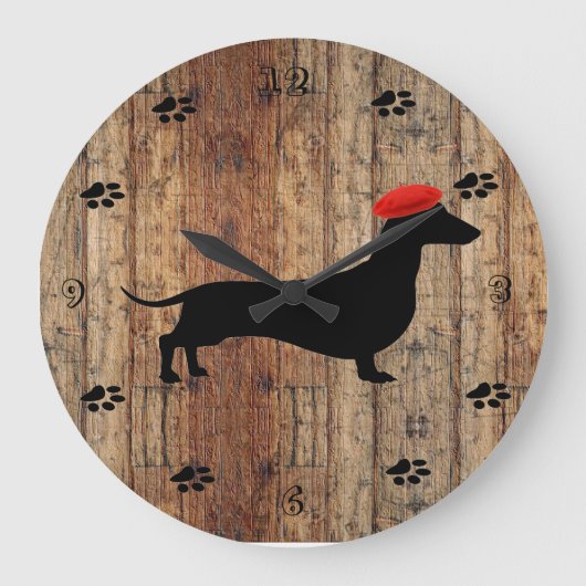 Rustic Wooden Dachshund Clock Grote Klok (Voorkant)