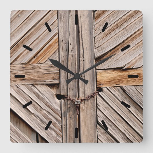 Rustic Wooden Deuren Vierkante Klok (Voorkant)